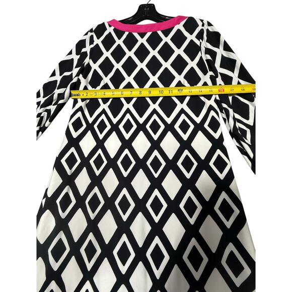 Eliza J Diamond Print Shift Dress Black White Pink Size 6P - Picture 3 of 8